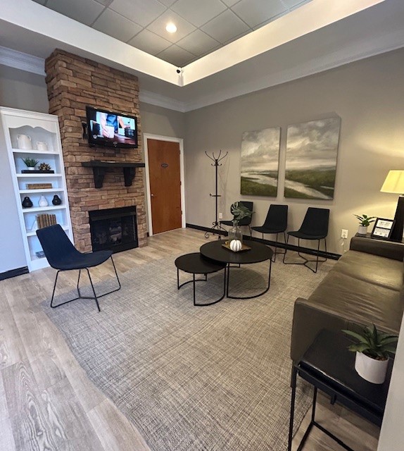 Inside waiting area with seating
