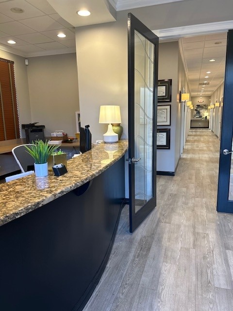 View of front desk upon entering side view